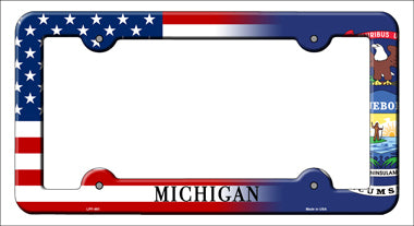 Michigan|American Flag Novelty Metal License Plate Frame LPF-461