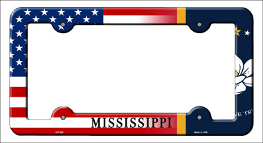Mississippi|American Flag Novelty Metal License Plate Frame LPF-463