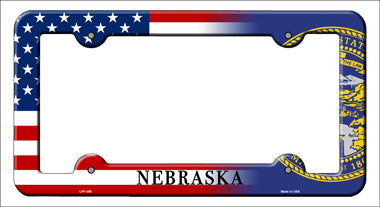 Nebraska|American Flag Novelty Metal License Plate Frame LPF-466