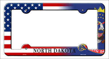 North Dakota|American Flag Novelty Metal License Plate Frame LPF-473