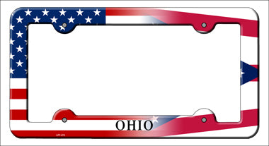 Ohio|American Flag Novelty Metal License Plate Frame LPF-474