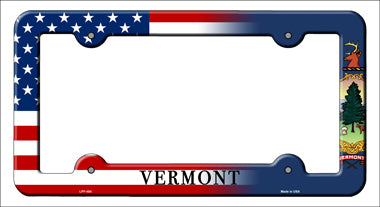 Vermont|American Flag Novelty Metal License Plate Frame LPF-484