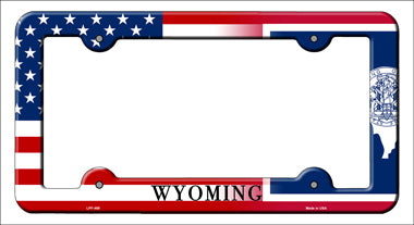 Wyoming|American Flag Novelty Metal License Plate Frame LPF-489