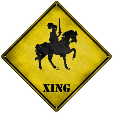 Knight on Horse Xing Novelty Mini Metal Crossing Sign MCX-143
