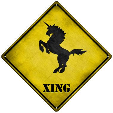 Unicorn Rearing Xing Novelty Mini Metal Crossing Sign MCX-170