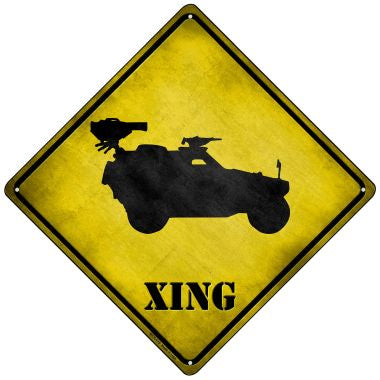 Truck With Mounted Back Weapon Xing Novelty Mini Metal Crossing Sign MCX-178