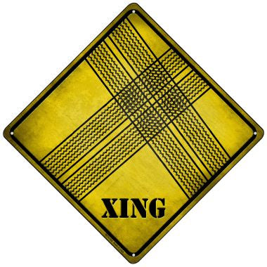 Tire Tracks Xing Novelty Mini Metal Crossing Sign MCX-195