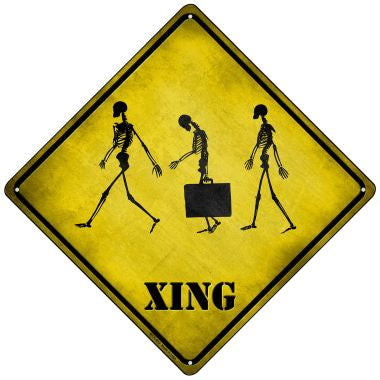 Three Walking Skeleton Xing Novelty Mini Metal Crossing Sign MCX-223