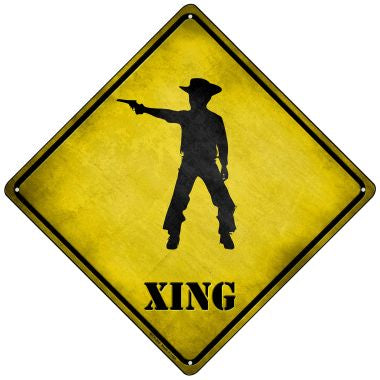 Cowboy With Pistol Xing Novelty Mini Metal Crossing Sign MCX-265