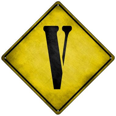 Letter V Xing Novelty Mini Metal Crossing Sign MCX-287