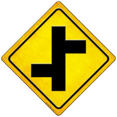 Offset Side Roads Novelty Mini Metal Crossing Sign MCX-498