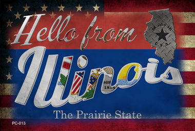 Hello From Illinois Novelty Metal Postcard PC-013