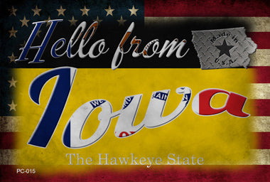 Hello From Iowa Novelty Metal Postcard PC-015