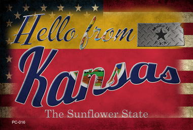 Hello From Kansas Novelty Metal Postcard PC-016