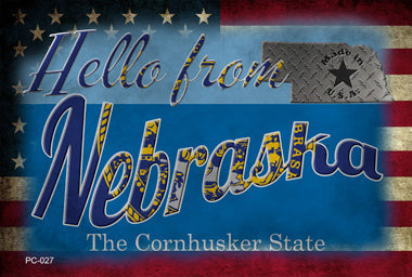 Hello From Nebraska Novelty Metal Postcard PC-027