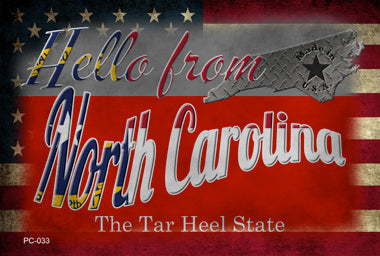 Hello From North Carolina Novelty Metal Postcard PC-033