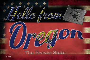 Hello From Oregon Novelty Metal Postcard PC-037