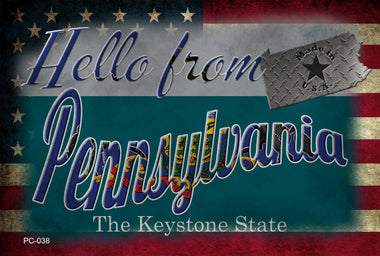 Hello From Pennsylvania Novelty Metal Postcard
