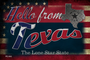 Hello From Texas Novelty Metal Postcard PC-043
