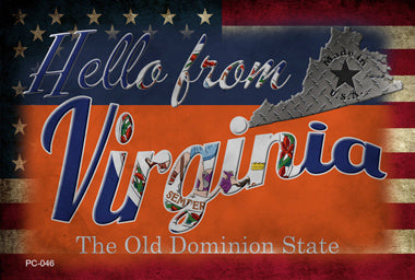 Hello From Virginia Novelty Metal Postcard PC-046