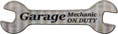 Mechanic On Duty Novelty Metal Wrench Sign W-112