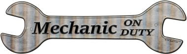 Mechanic On Duty Novelty Metal Wrench Sign W-114