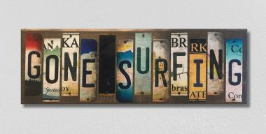 Gone Surfing License Plate Tag Strip Novelty Wood Sign WS-034