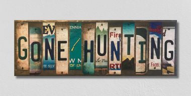 Gone Hunting License Plate Tag Strip Novelty Wood Sign WS-035