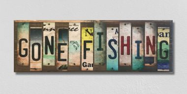 Gone Fishing License Plate Tag Strip Novelty Wood Sign WS-038