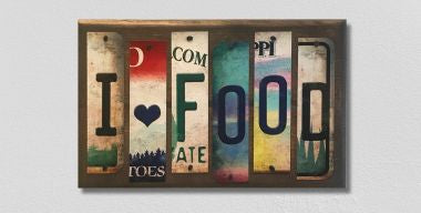 I Love Food License Plate Tag Strip Novelty Wood Sign WS-045