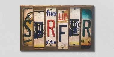 Surfer License Plate Tag Strips Novelty Wood Sign WS-094