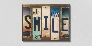 Smile License Plate Tag Strips Novelty Wood Sign WS-096