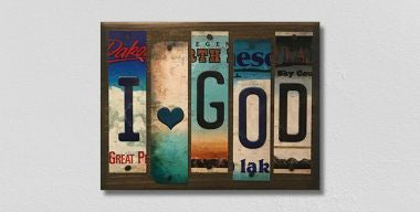 I Love God License Plate Tag Strips Novelty Wood Sign WS-124