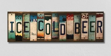 Ice Cold Beer License Plate Tag Strips Novelty Wood Sign WS-128