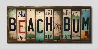 Beach Bum License Plate Tag Strips Novelty Wood Sign WS-131