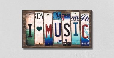 I Love Music License Plate Tag Strips Novelty Wood Signs WS-243