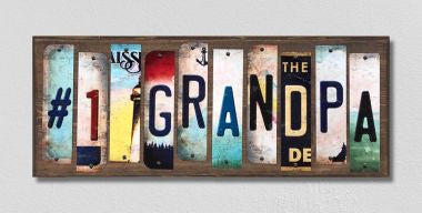 #1 Grandpa License Plate Tag Strips Novelty Wood Signs WS-253