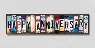 Happy Anniversary License Plate Tag Strips Novelty Wood Signs WS-255