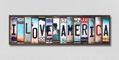 I Love America License Plate Tag Strips Novelty Wood Signs WS-262