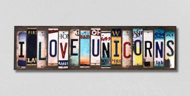 I Love Unicorns License Plate Tag Strips Novelty Wood Signs WS-321