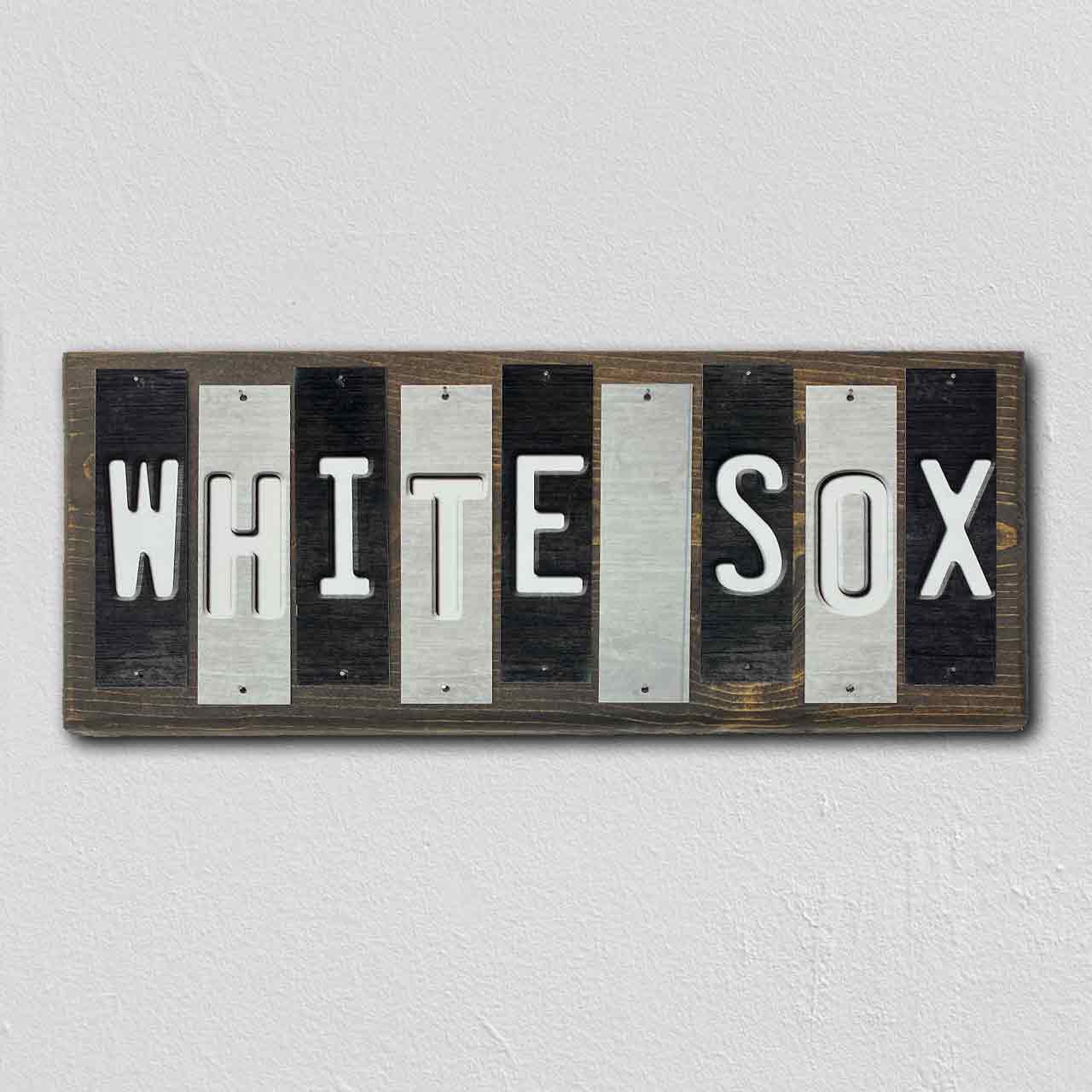 White Sox Team Colors Baseball Fun Strips Novelty Wood Sign WS-598