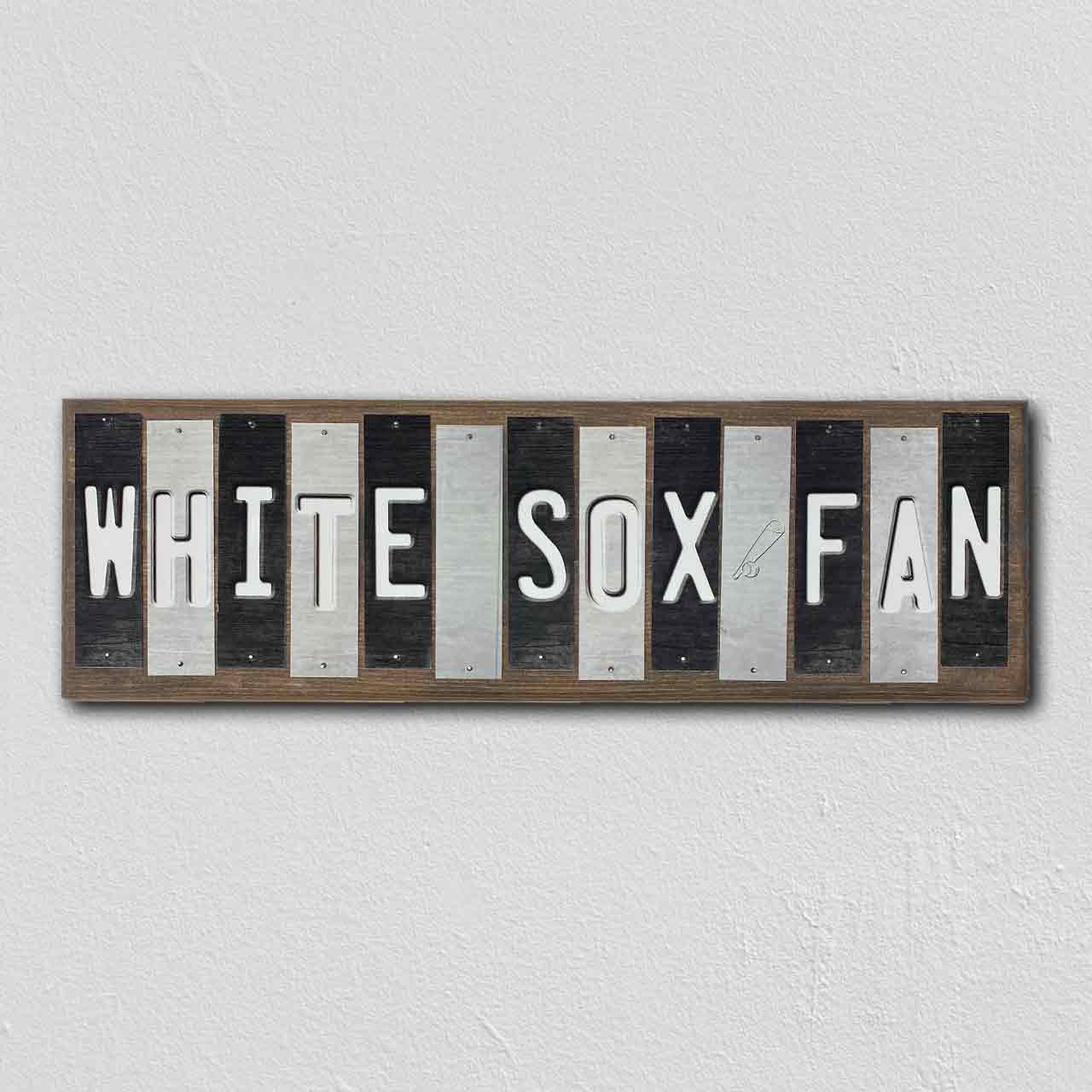 White Sox Fan Team Colors Baseball Fun Strips Novelty Wood Sign WS-599