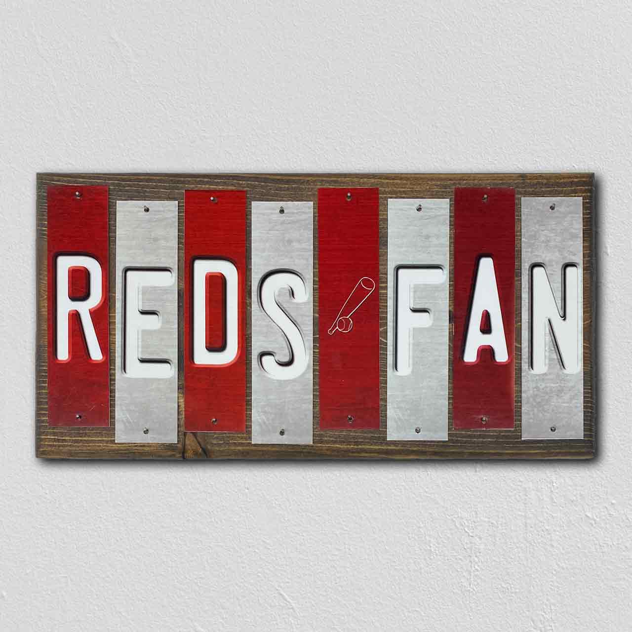 Reds Fan Team Colors Baseball Fun Strips Novelty Wood Sign WS-631
