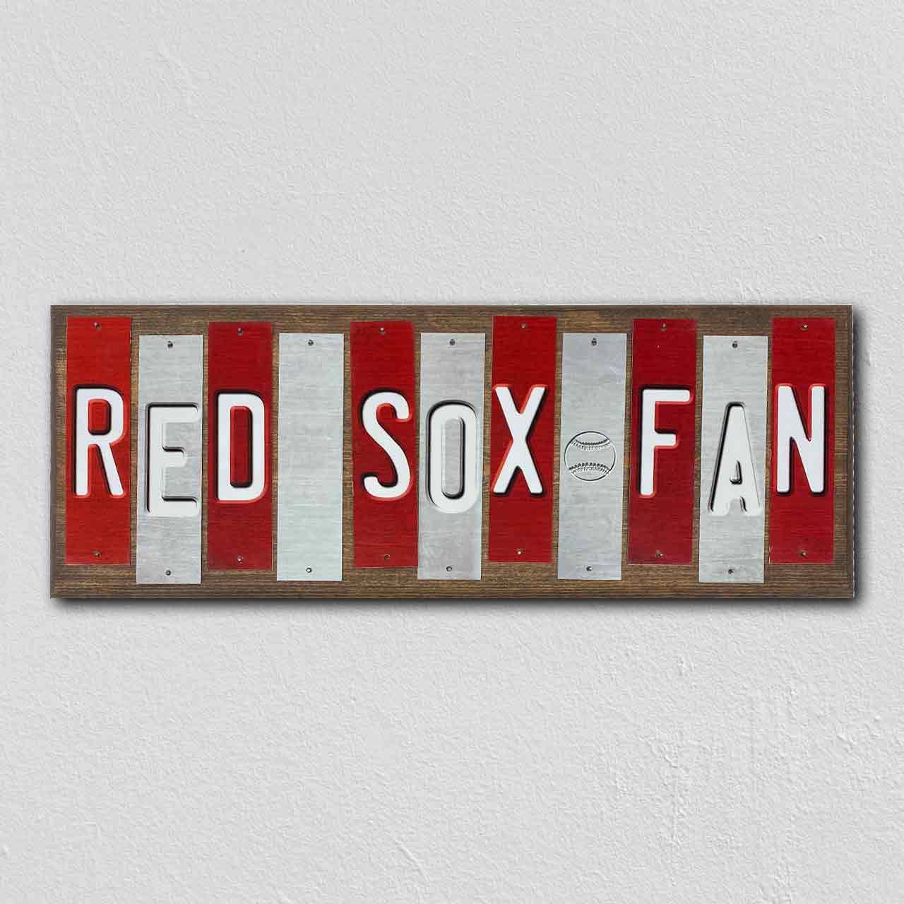 Red Sox Fan Team Colors Baseball Fun Strips Novelty Wood Sign WS-639