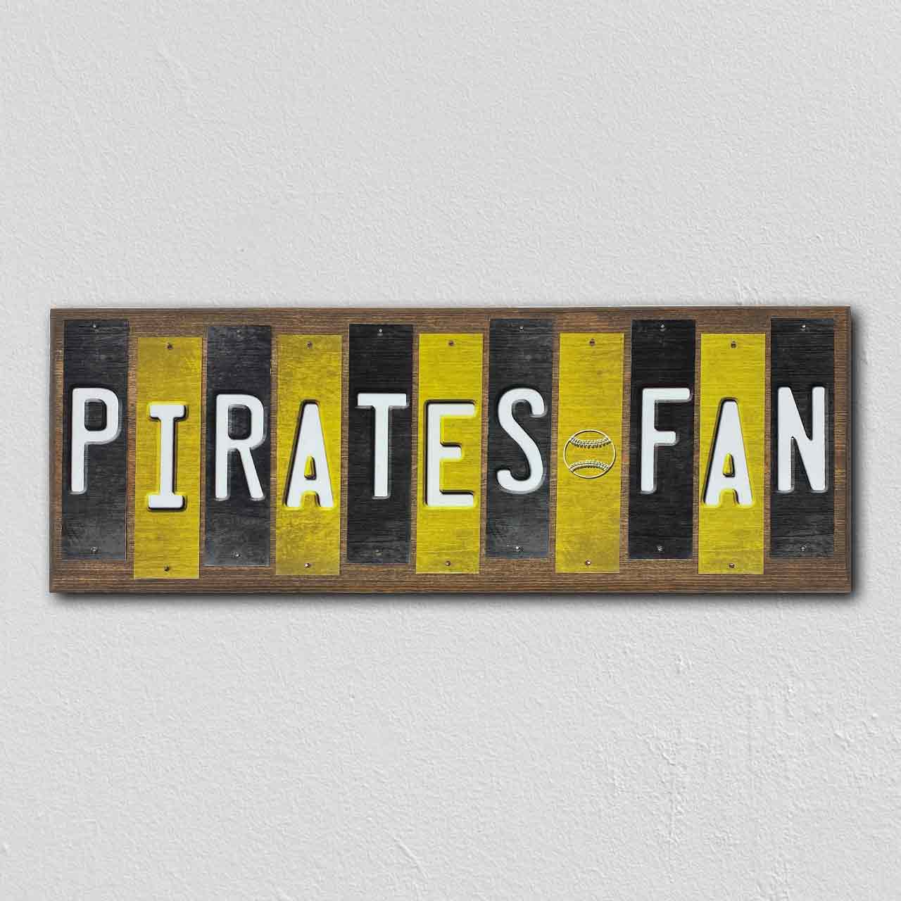 Pirates Fan Team Colors Baseball Fun Strips Novelty Wood Sign WS-645