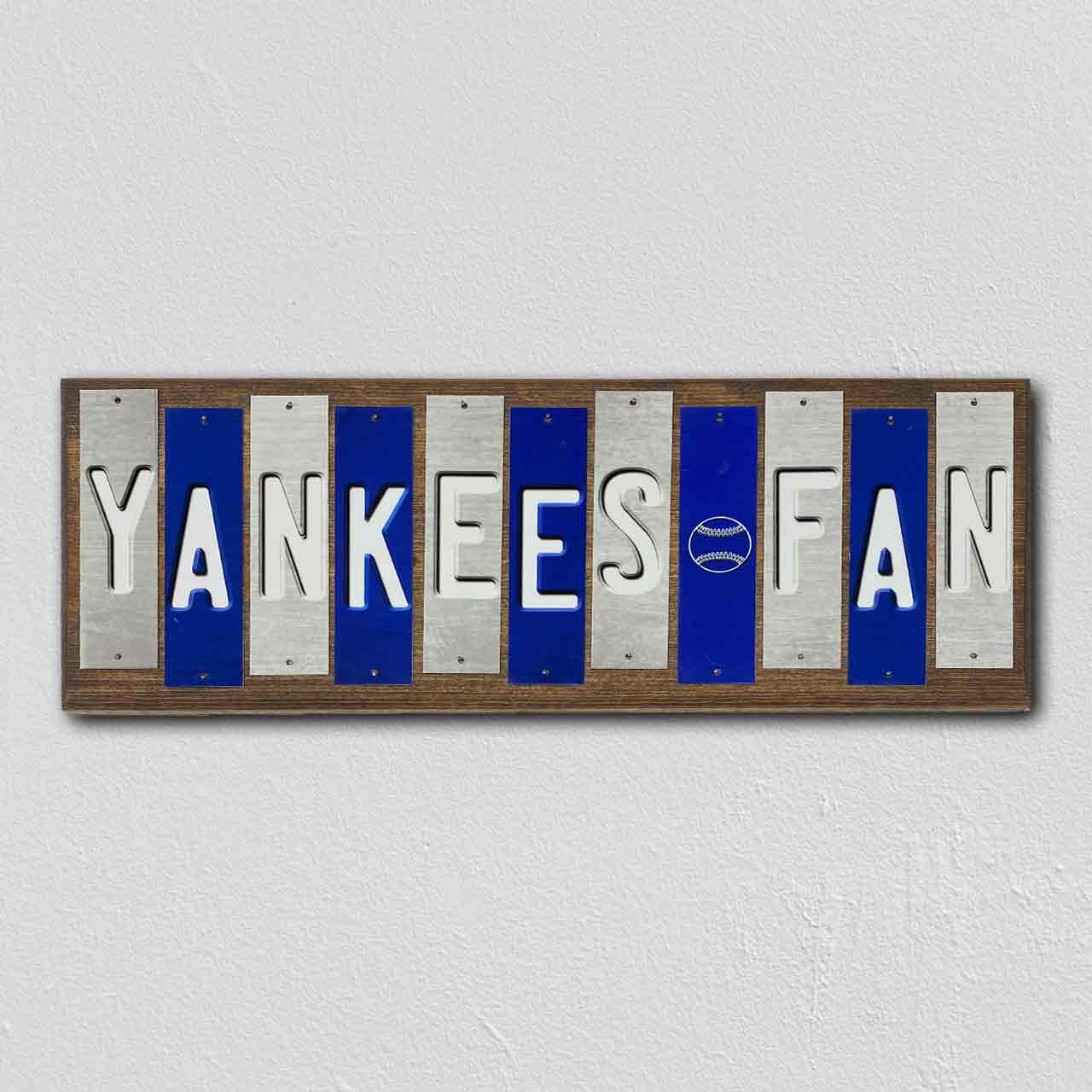 Yankees Fan Team Colors Baseball Fun Strips Novelty Wood Sign WS-649