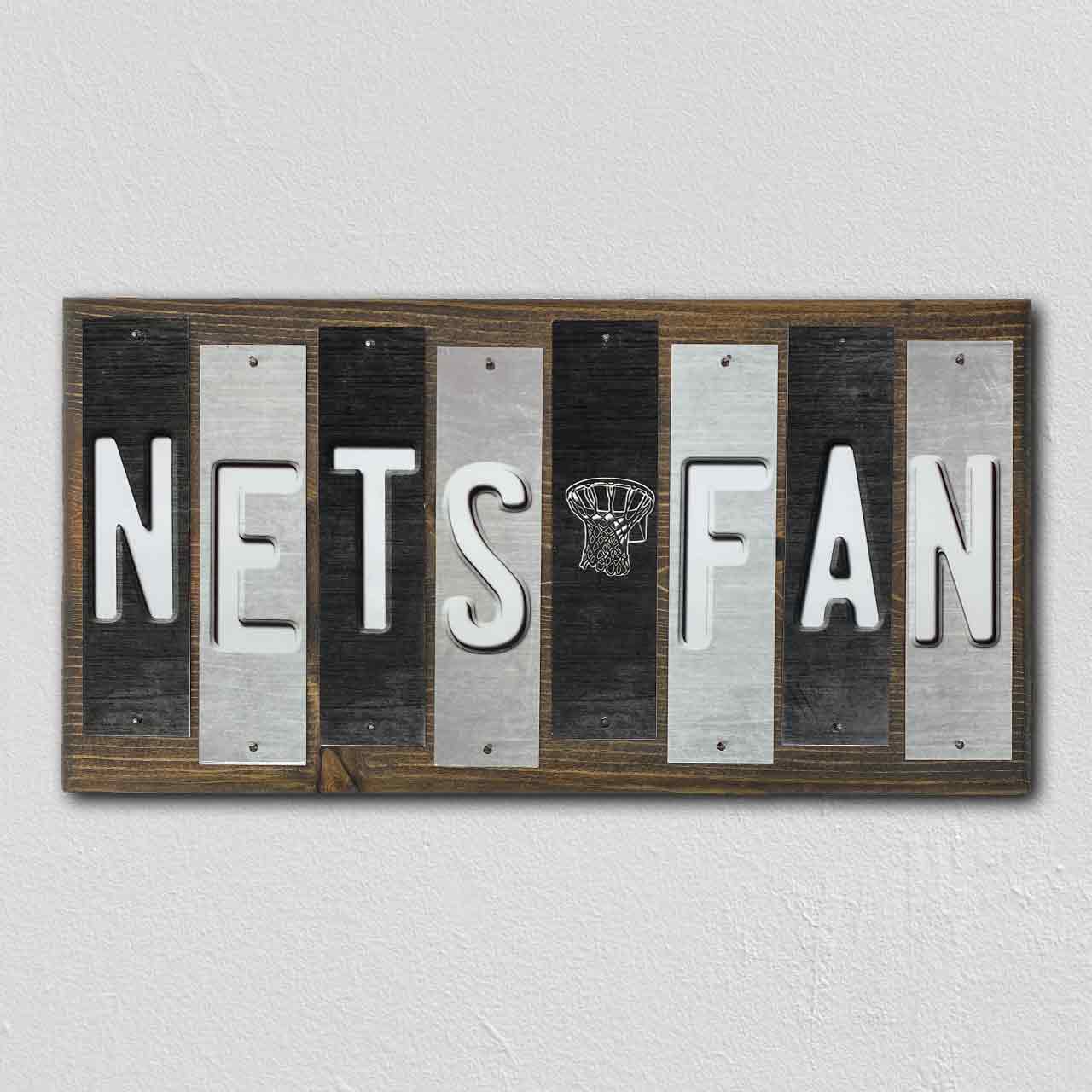 Nets Fan Team Colors Basketball Fun Strips Novelty Wood Sign WS-663