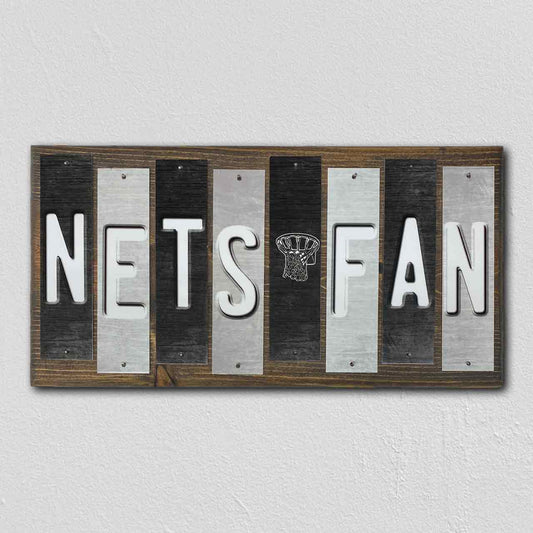 Nets Fan Team Colors Basketball Fun Strips Novelty Wood Sign WS-663