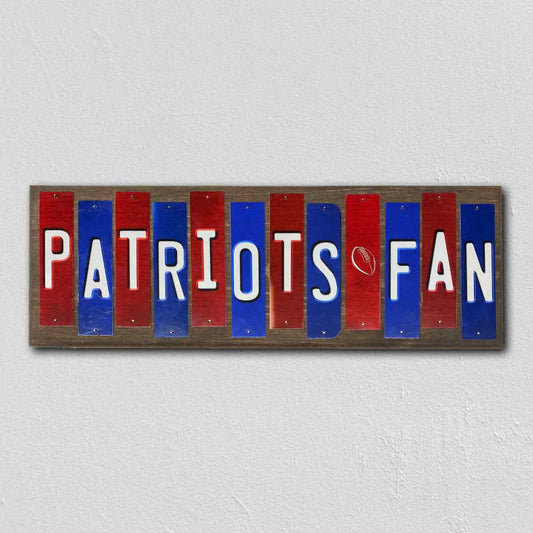Patriots Fan Team Colors Football Fun Strips Novelty Wood Sign WS-729