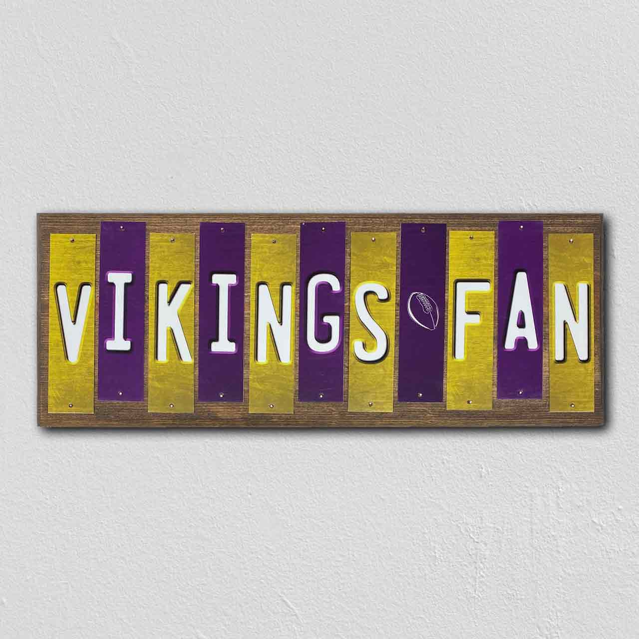 Vikings Fan Team Colors Football Fun Strips Novelty Wood Sign WS-737